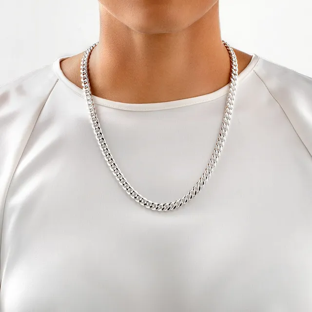 Chunky Silver 6mm Curb Chain Necklace For Men or Women - Boutique Wear RENN