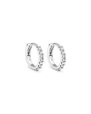 0.13 Carat TW Diamond Dot Dash Mini Hoop Earrings in 10kt White Gold