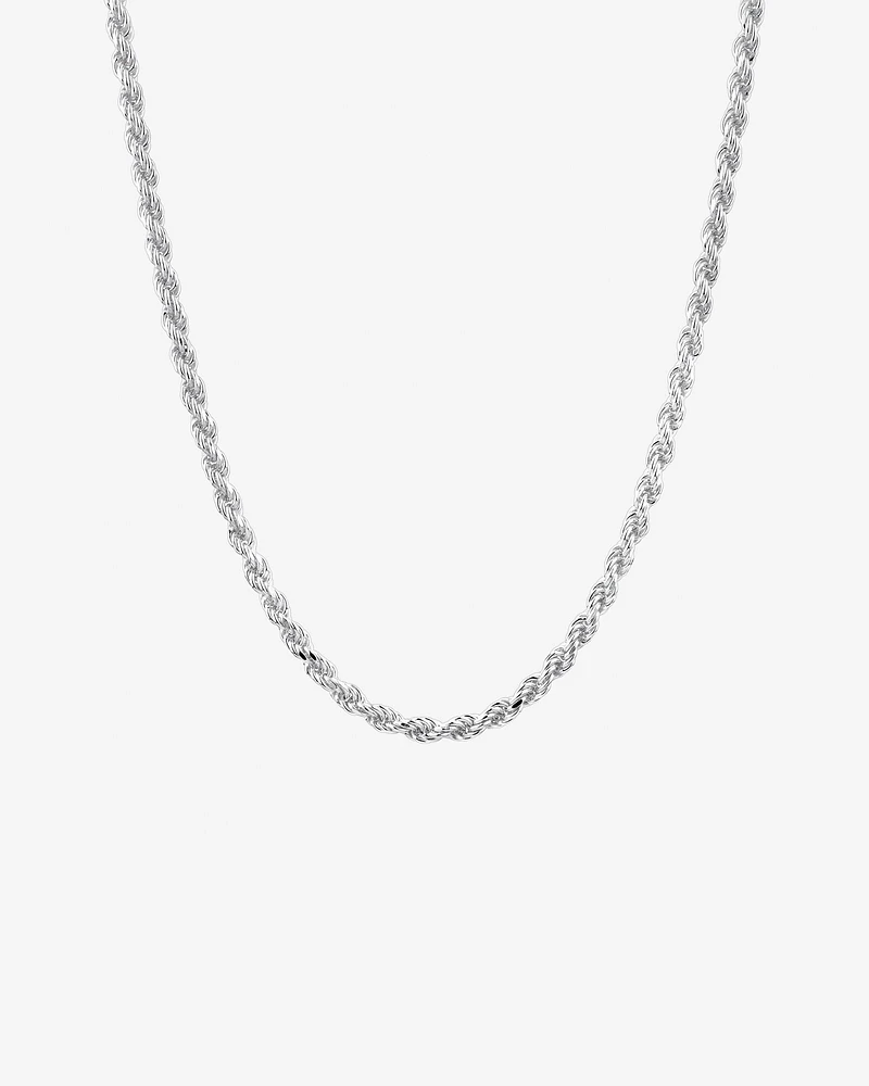 50cm (20") 3.5mm-4mm Width Rope Chain in Sterling Silver