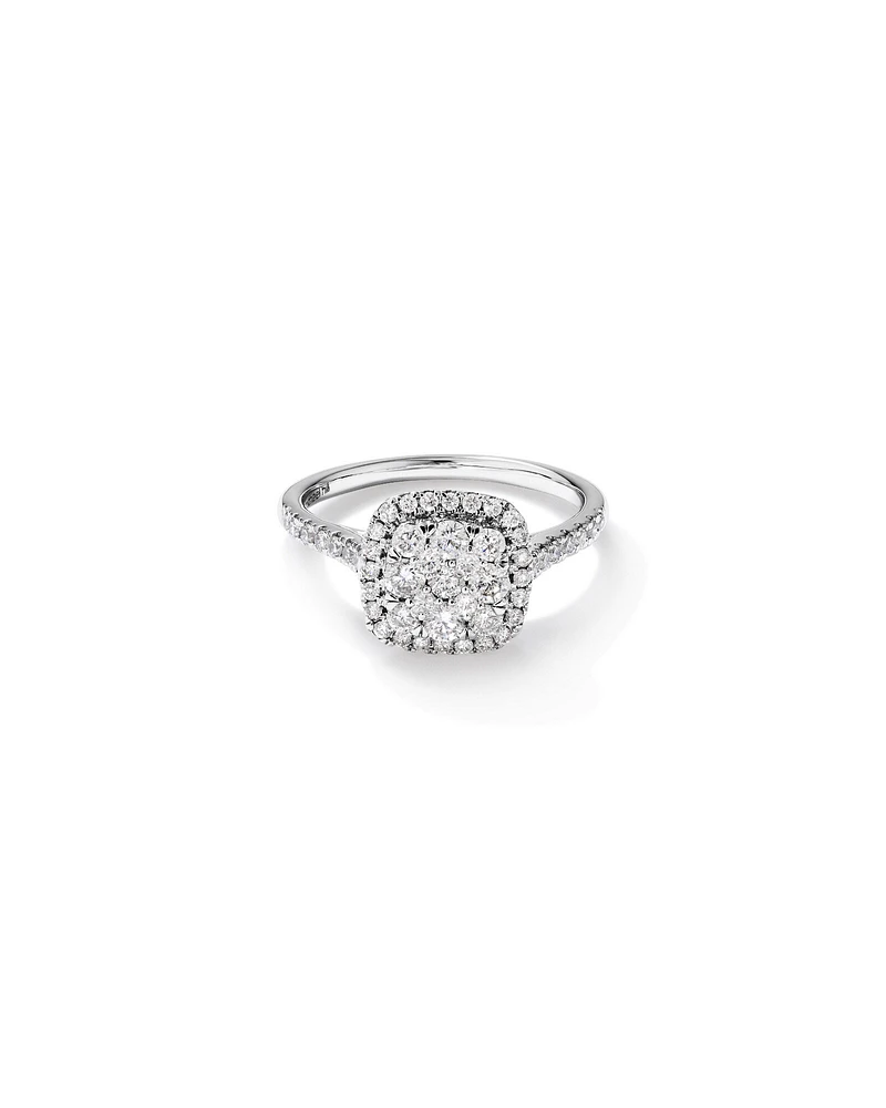 Square Cluster Halo Ring with 0.75 Carat TW of Diamonds in 10kt White Gold