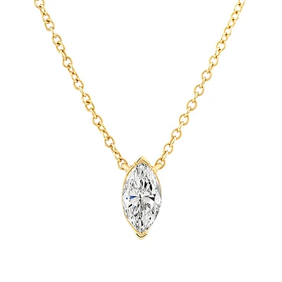 0.30 Carat TW Marquise Cut Laboratory-Grown Diamond Solitaire Necklace in 10kt Yellow Gold