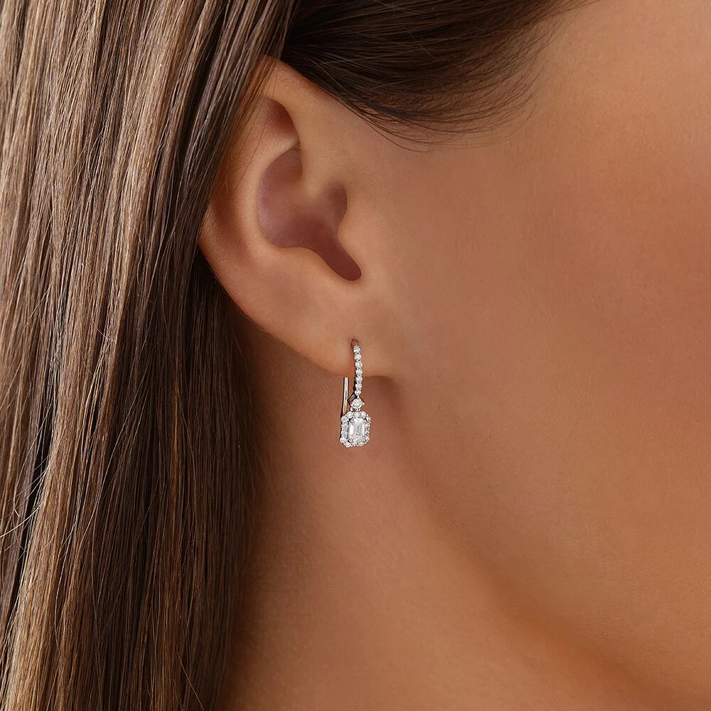 0.62 Carat TW Laboratory-Grown Diamond Emerald Cut Drop Earrings set in 10kt White Gold