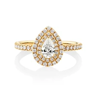 Double Halo Ring with 0.71 Carat TW of Diamonds in 18kt Gold