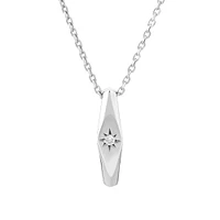 Diamond Star Accent Narrow Signet Pendant with Chain in Sterling Silver