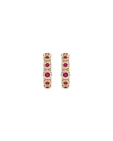 Bubble Huggie Earrings with Ruby and 0.52 Carat TW Diamonds in 14kt Yellow Gold