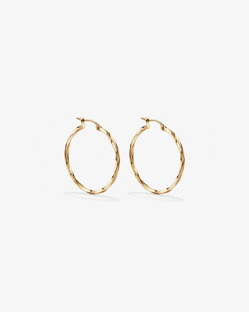 28mm Square Twist Hoop Earrings in 10kt Yellow Gold