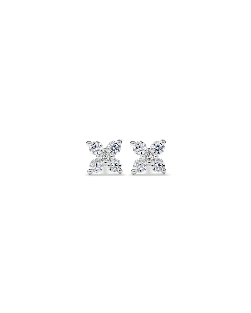 Floral Stud Earrings with Cubic Zirconia in Sterling Silver