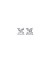 Floral Stud Earrings with Cubic Zirconia in Sterling Silver