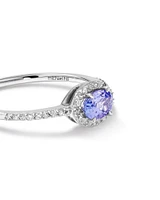 Halo Ring with Tanzanite & 0.15 Carat TW Of Diamonds in 10kt White Gold