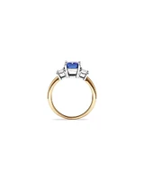 Bague en or blanc et jaune 10 K avec tanzanite et diamants totalisant 0,40 ct