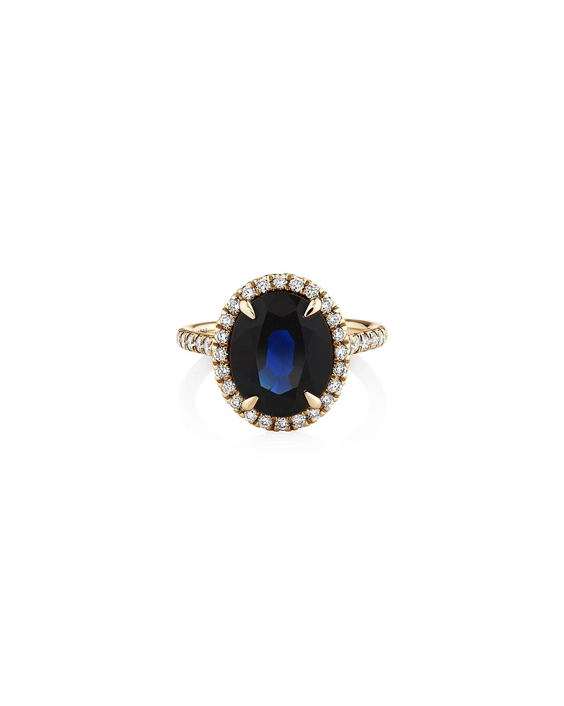 Halo Ring with Sapphire & 0.62 Carat TW of Diamonds in 14kt Yellow Gold