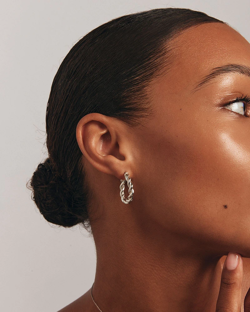 Croissant Twist 15mm Hoop Earrings in Sterling Silver