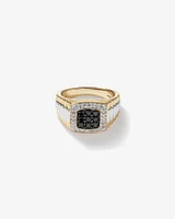 Bague en or blanc et jaune 10 K à diamants blancs et noirs rehaussés totalisant 0,75 ct pour homme