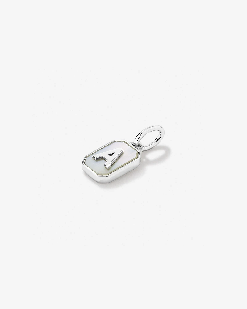 Letter F Mother of Pearl Initial Pendant in Sterling Silver