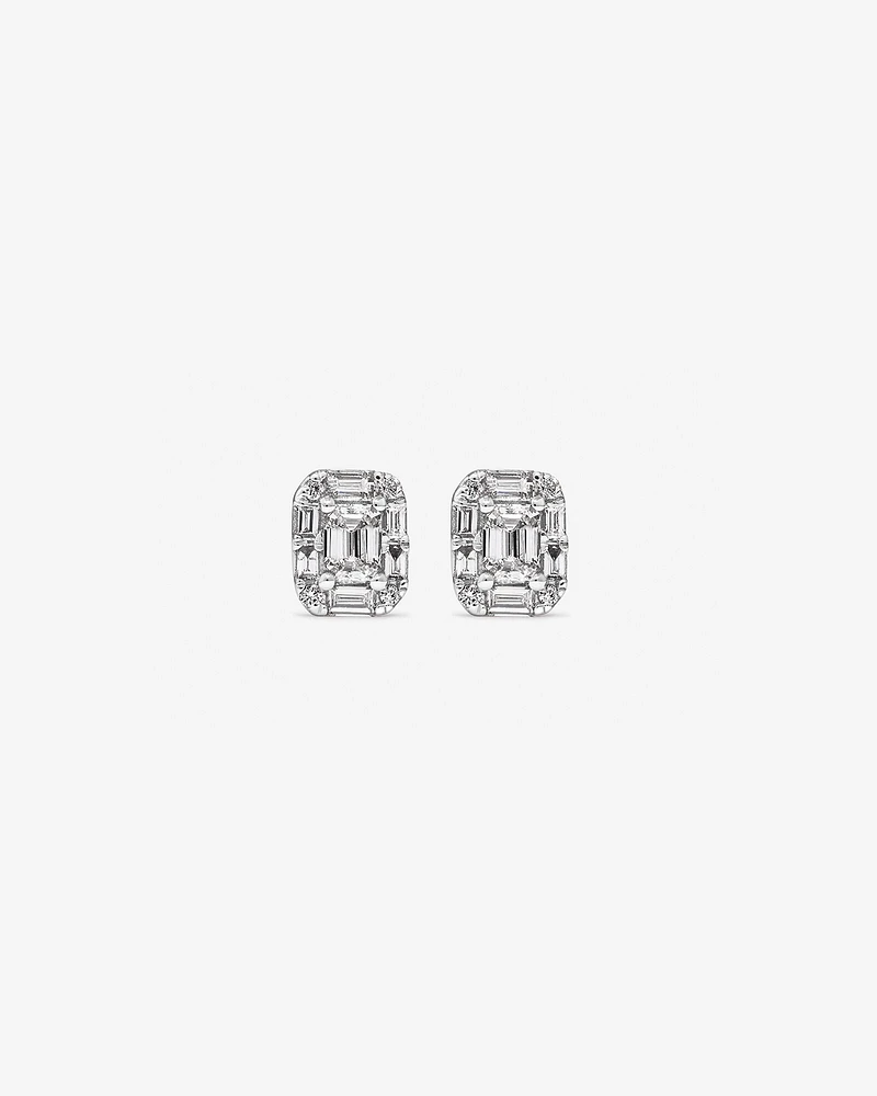 Boucles d'oreilles puces multistones de 0,31 carat TW en diamant taille émeraude en or blanc 10kt