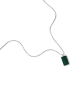 Rectangle Green Malachite Gemstone Pendant Chain Necklace in Sterling Silver