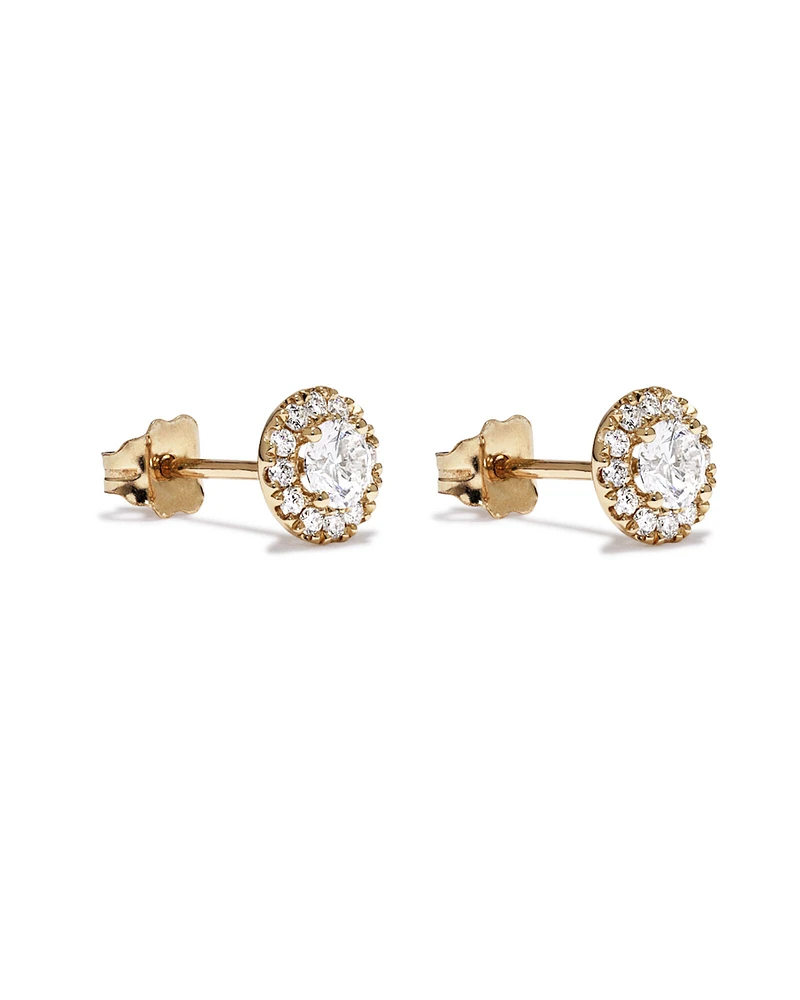 0.50 Carat TW Round Brilliant Laboratory-Grown Diamond Halo Stud Earrings in 10kt Yellow Gold