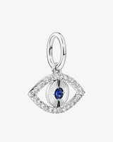 Diamond and Sapphire Evil Eye Pendant in 10kt White Gold