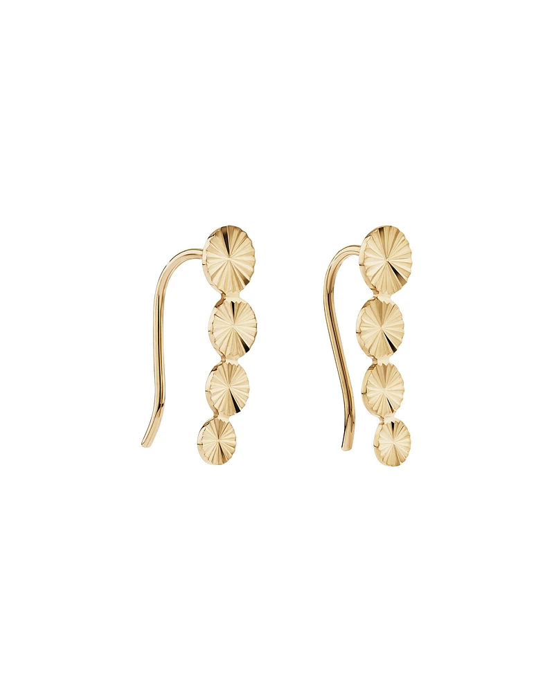 Boucles d'oreilles grimpantes en forme de disques gradués Sunray en or jaune 10 kt