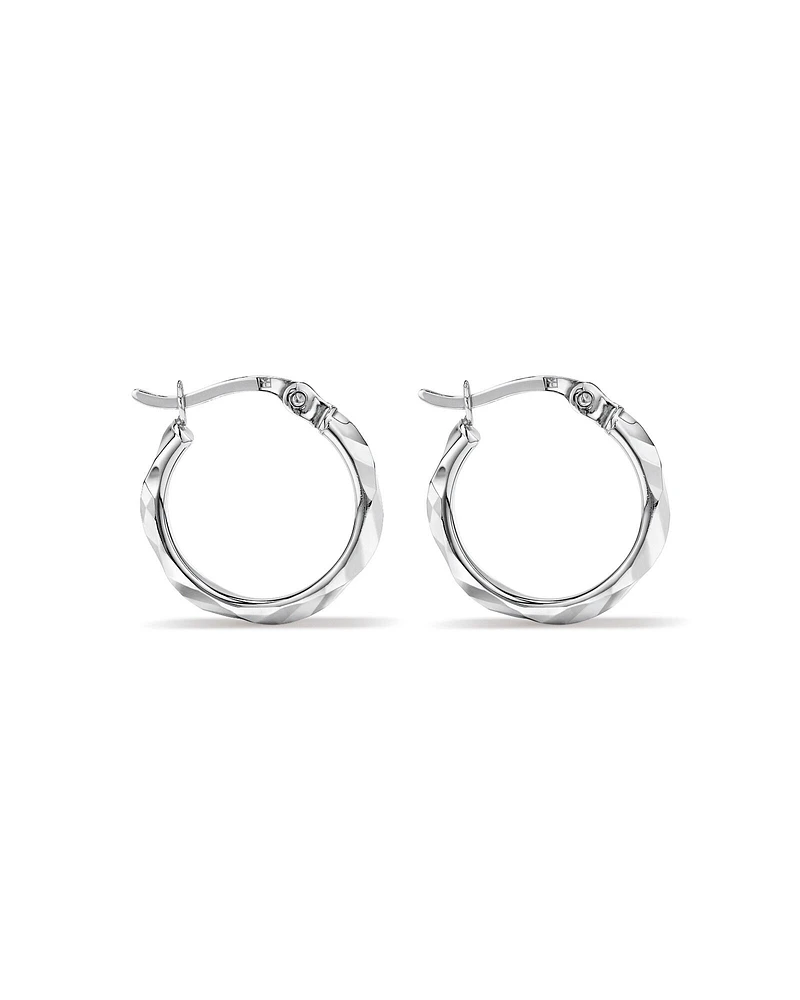 Large Diamond Cut Mirror Hoops in Sterling Silver