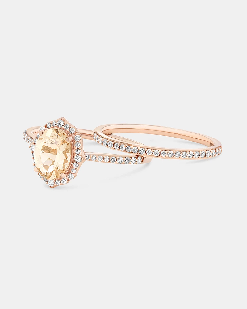 Bridal Set with 0.30 Carat TW of Diamonds & Morganite in 14kt Rose Gold