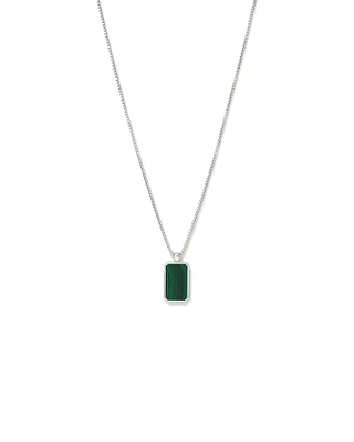 Rectangle Green Malachite Gemstone Pendant Chain Necklace in Sterling Silver