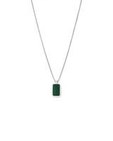 Rectangle Green Malachite Gemstone Pendant Chain Necklace in Sterling Silver