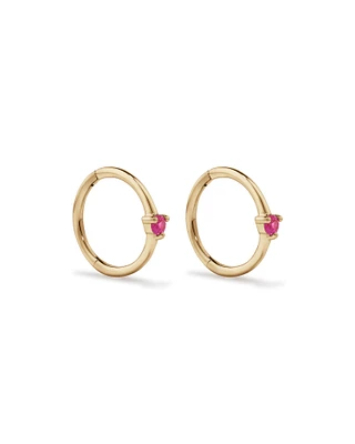 Pink Sapphire Gemstone Accent Sleeper Earrings in 10kt Yellow Gold