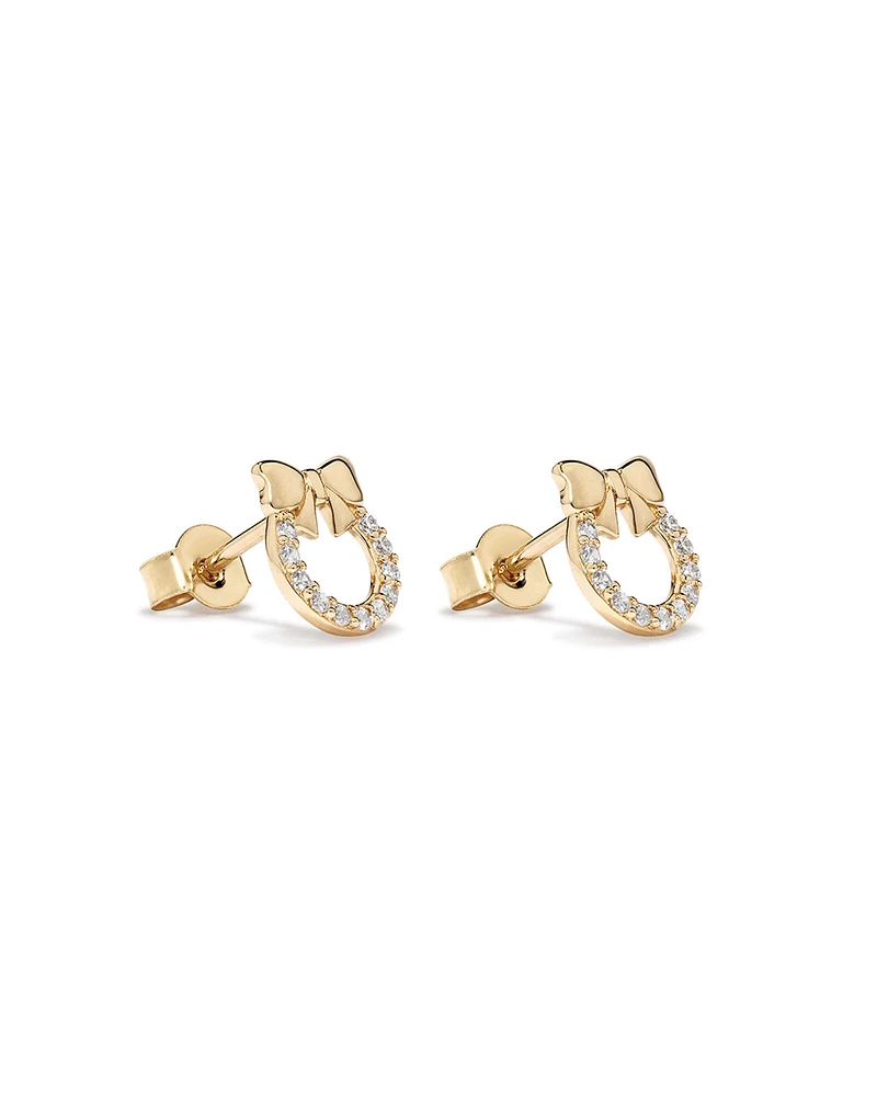 Cubic Zirconia Christmas Wreath Stud Earrings in 10kt Yellow Gold