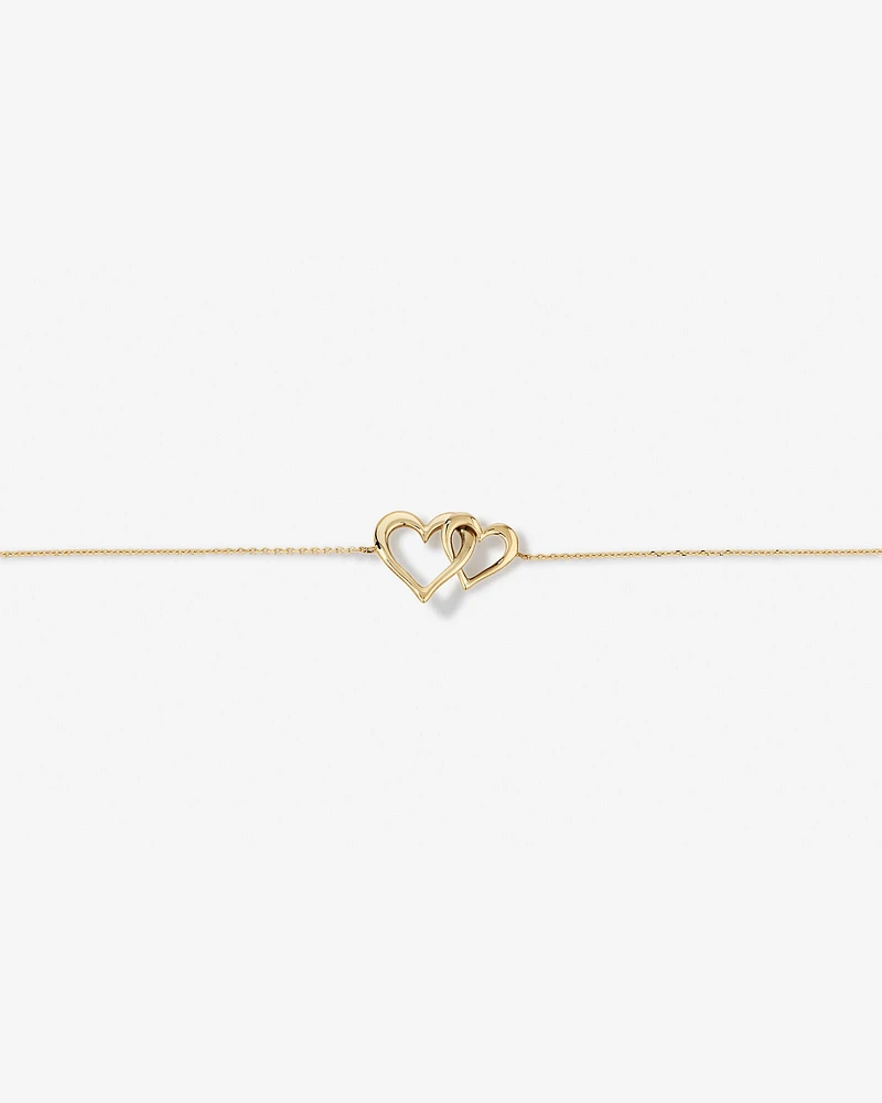 Double Open Heart Bracelet in 10kt Yellow Gold