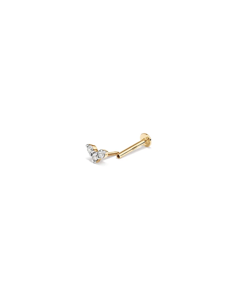 Boucle d'oreille clou trois pierres pour cartilage en or jaune 10kt