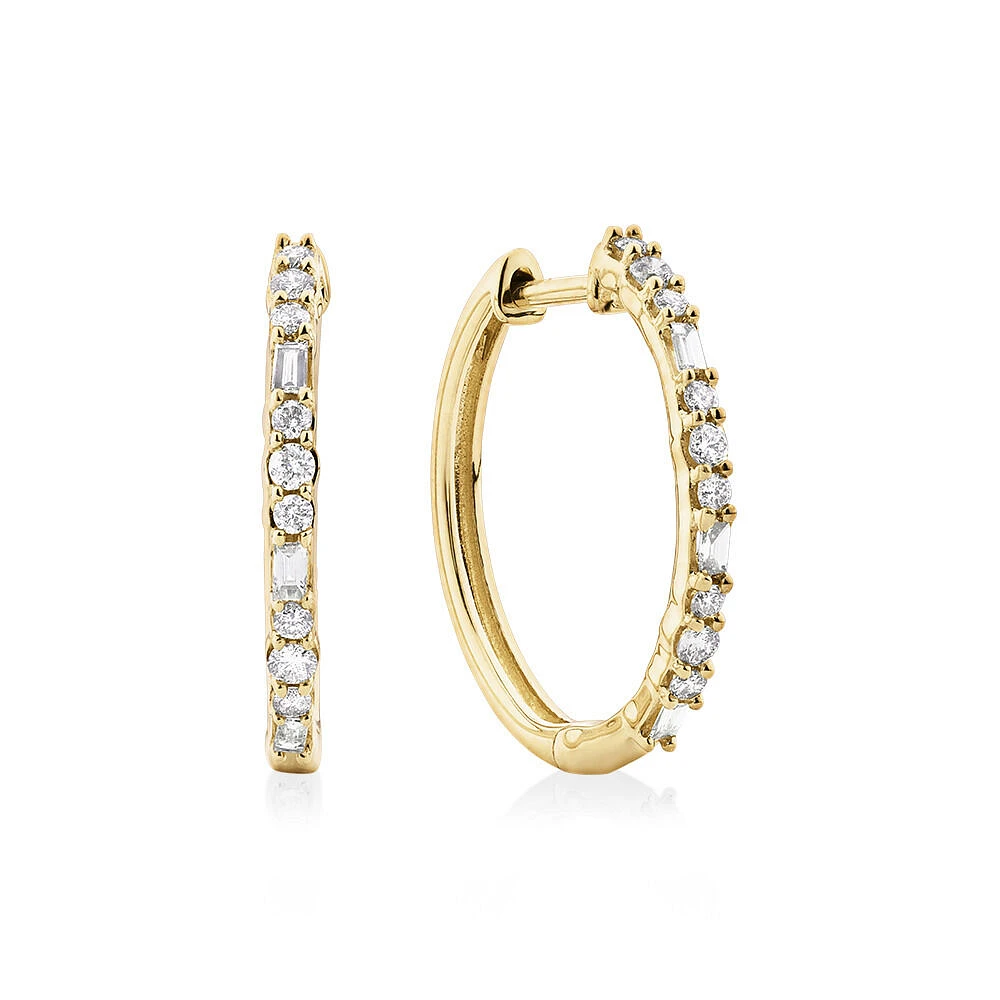 Hoop Earrings with 0.25 Carat TW Of Diamonds in 10kt Yellow Gold