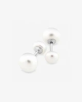 Front & Back Stud Earrings with Button Cultured Freshwater Pearls in Sterling Silver