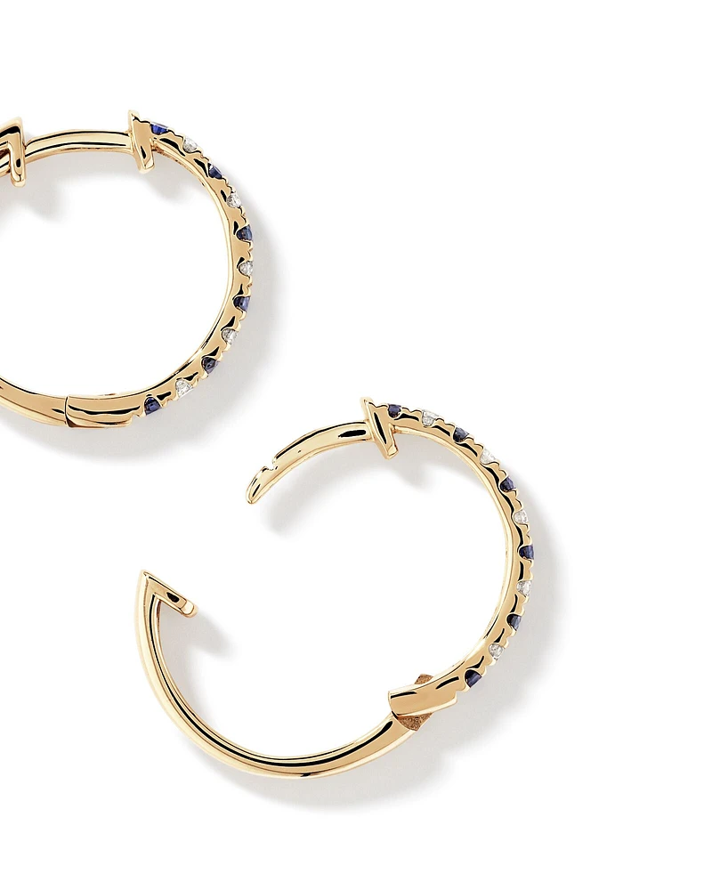 0.22 Carat TW Diamond and Created Sapphire Huggie Hoop Earrings in 10kt Yellow Gold