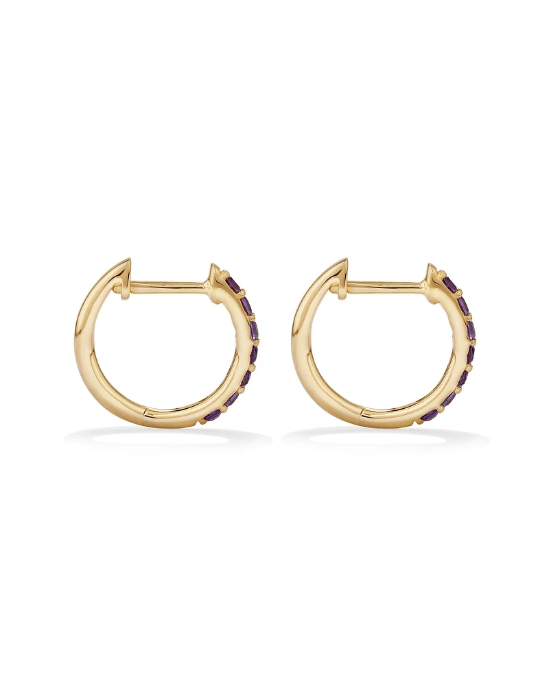 Amethyst Huggie Hoop Earrings in 10kt Yellow Gold