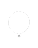 Médaillon rond gravé en argent sterling avec accent de diamant accompagné d'une chaîne