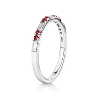 Ruby & Diamond Dot Dash Ring with 0.16 Carat TW in 10kt White Gold