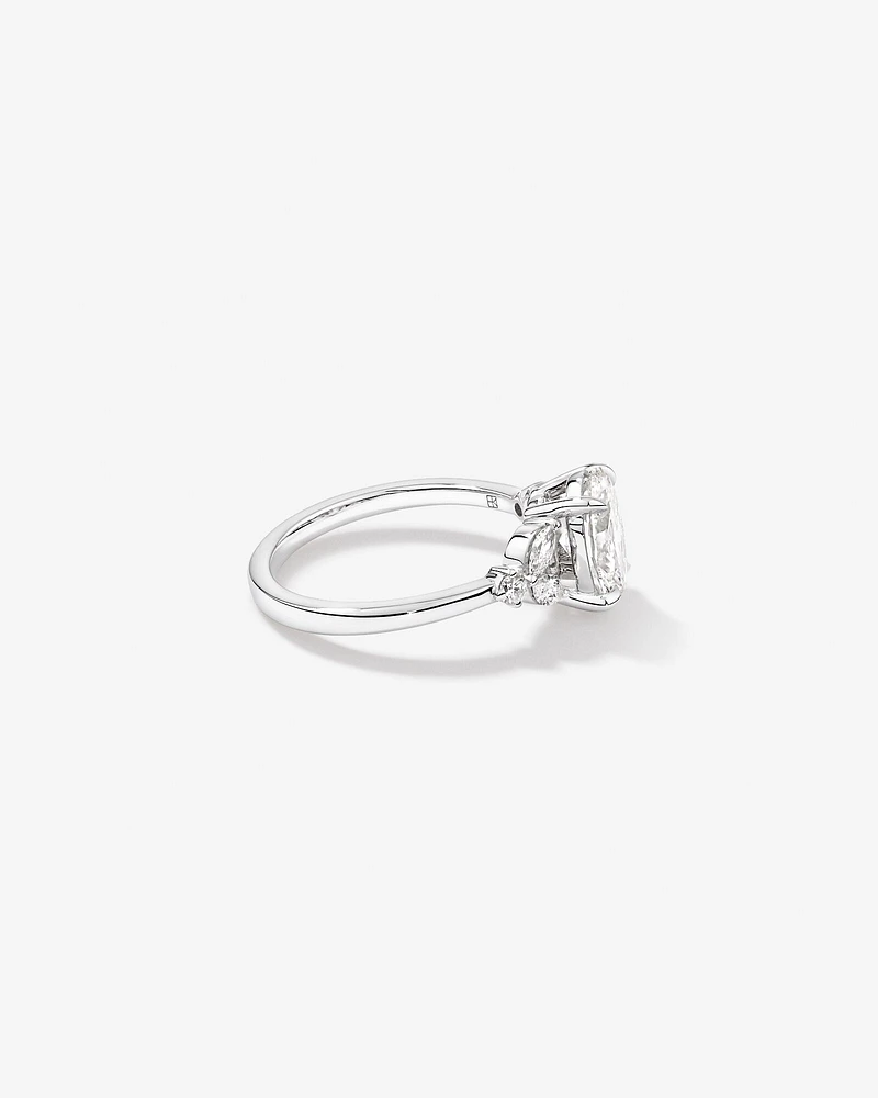 1.73 Carat TW Oval Cut Laboratory-Grown Diamond Marquise Cut Side Stone Engagement Ring in 14kt White Gold