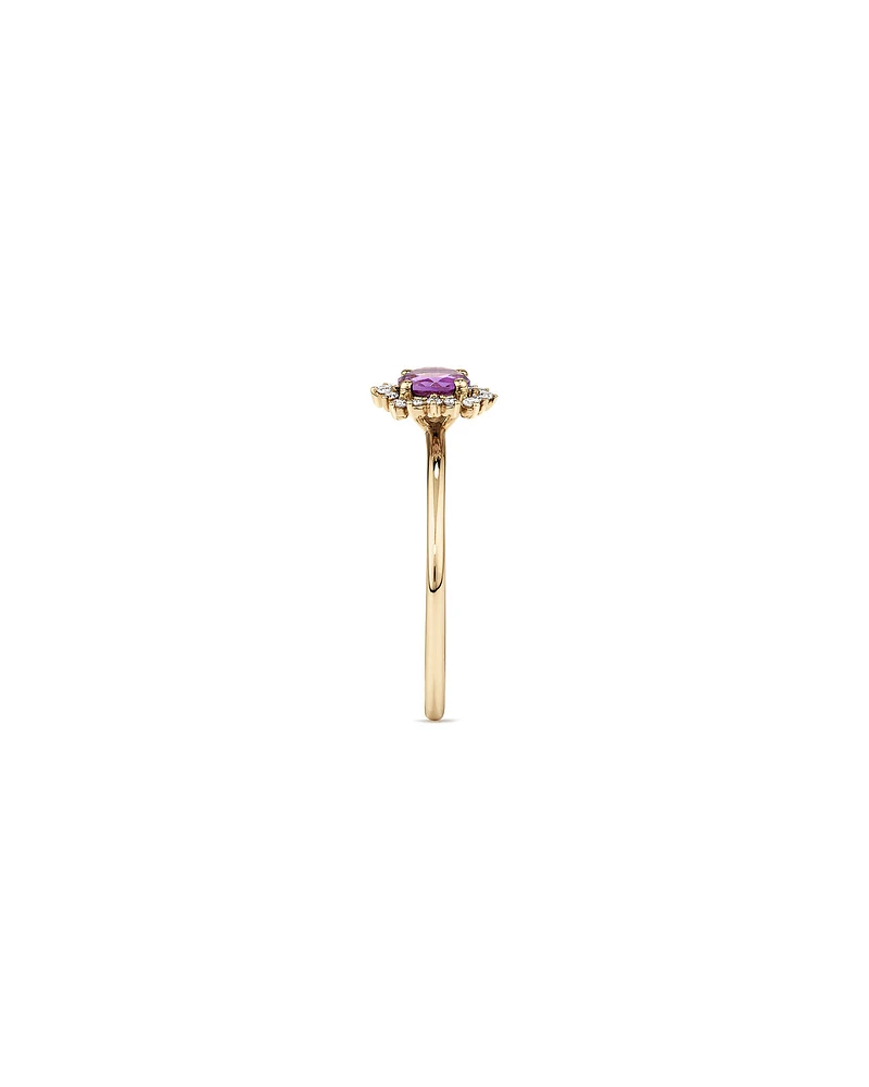 Amethyst &  Diamond Scatter Halo Ring in 10kt Yellow Gold