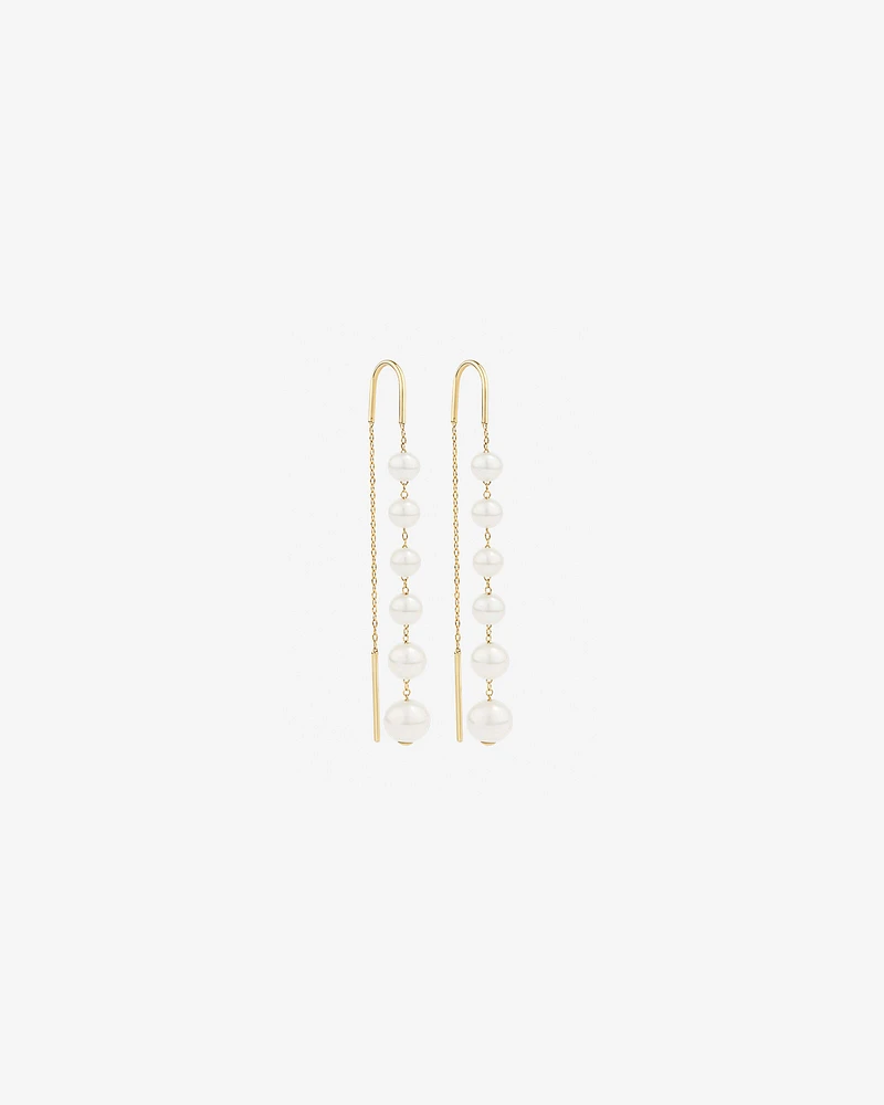 Threader Earrings with Cultured Freshwater Pearls in 10kt Yellow Gold