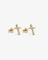 Cubic Zirconia Cross Stud Earrings in 10kt Yellow Gold