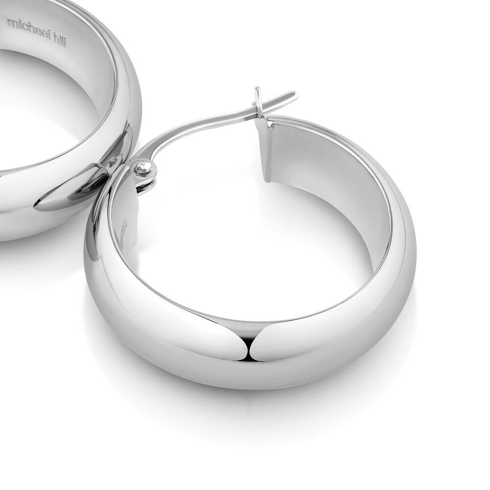 15mm Half Round Hoop Earrings in 10kt White Gold