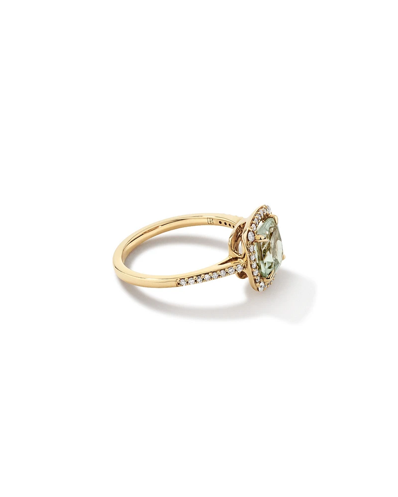 Halo Ring with Green Amethyst & 0.25 Carat TW of Diamonds in 10kt Yellow Gold