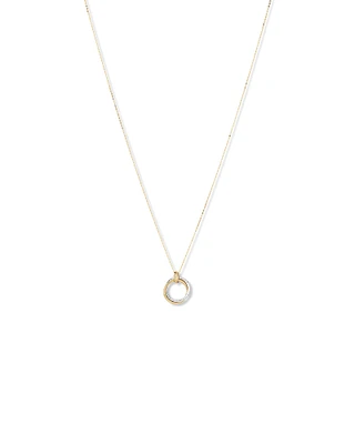 Two-Tone Double Circle Pendant Hammered Finish Necklace in 10kt White and Yellow Gold