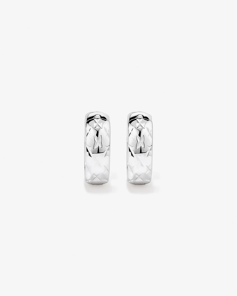 Diamond Cut Texture Huggie Hoop Earrings in Sterling Silver