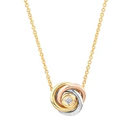 Diamond Accent Tri Tone Knot Necklace in 10kt Yellow, Rose and White Gold