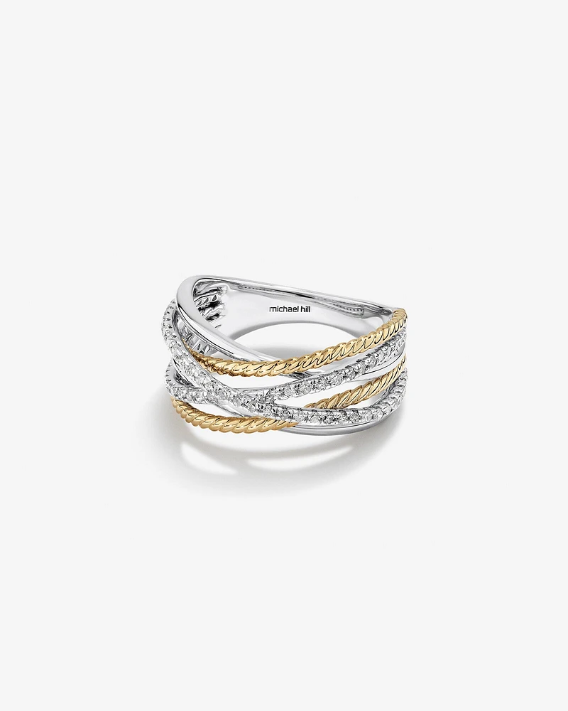 Crossover Wrap Ring with .47 Carat TW Diamonds in Sterling Silver and 10kt Yellow Gold