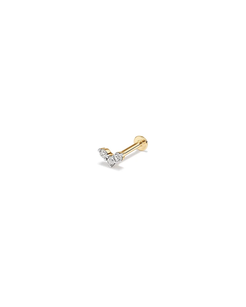 Boucle d'oreille clou trois pierres pour cartilage en or jaune 10kt