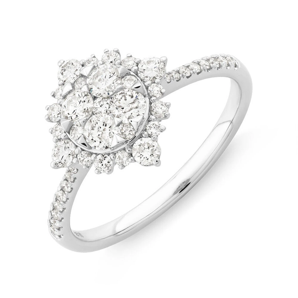 Halo Engagement Ring with .79TW of Diamonds in 14k White Gold