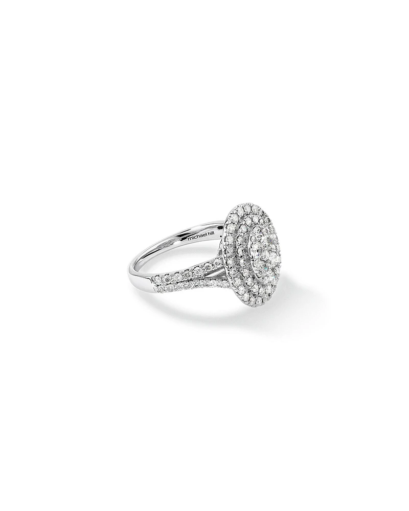 1.30 Carat TW Oval Cluster Halo Diamond Ring in 10kt White Gold